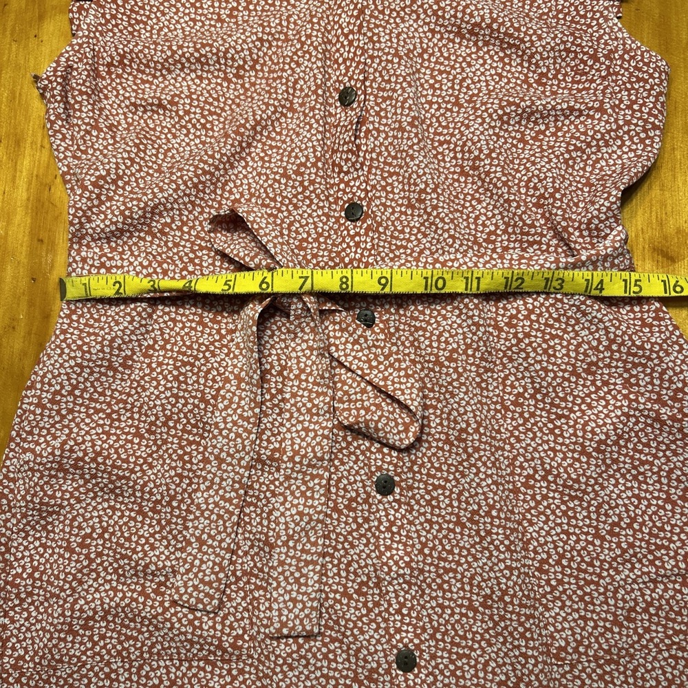 Monteau LA Cottagecore Boho Rust Floral Button Down Shirt Dress Midi Tie Waist - Picture 6 of 12